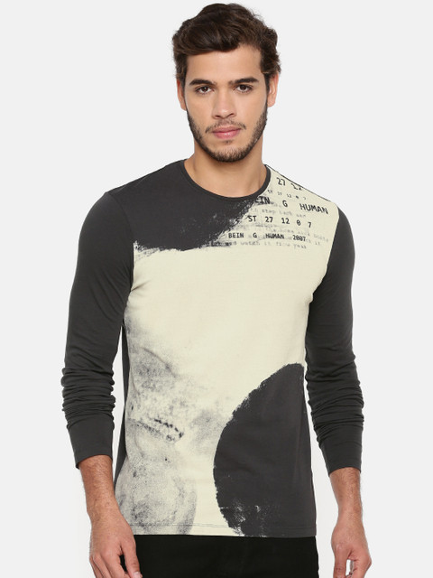 

Being Human Clothing Men Grey & Cream-Coloured T-shirt