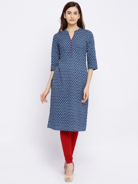 

Evam Women Blue Printed Straight Kurta