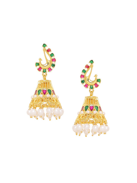 

Voylla Gold-Plated & Green Dome Shaped Jhumkas