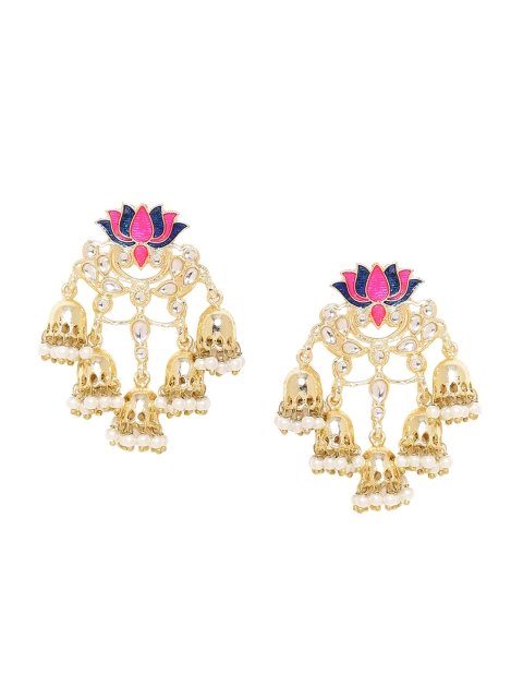

Voylla Gold-Plated & Pink Dome Shaped Jhumkas