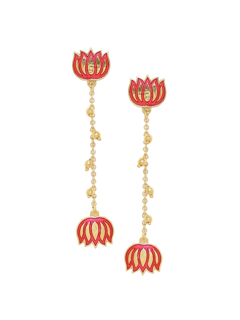 

Voylla Gold-Toned & Red Floral Drop Earrings