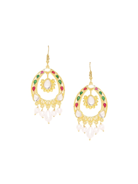 

Voylla Gold-Plated & Green Contemporary Drop Earrings