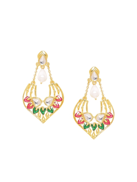 

Voylla Gold-Plated & Green Contemporary Drop Earrings