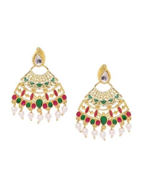 

Voylla Gold-Toned & Red Contemporary Drop Earrings