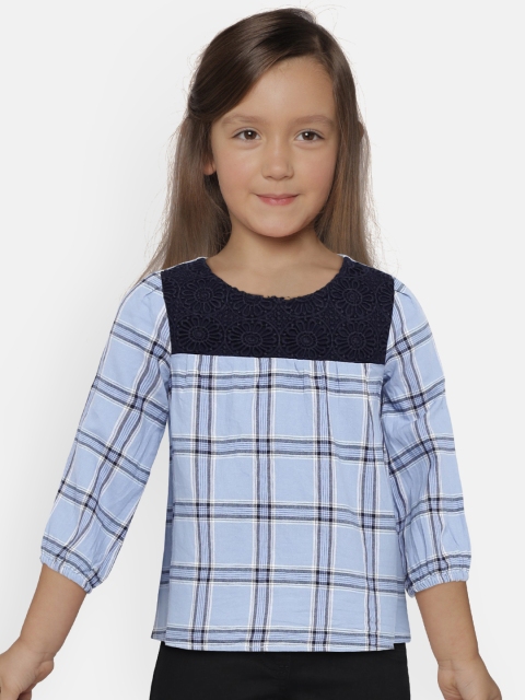 

GAP Girls' Blue Lace Yoke Plaid Shirt Style Pure Cotton Top