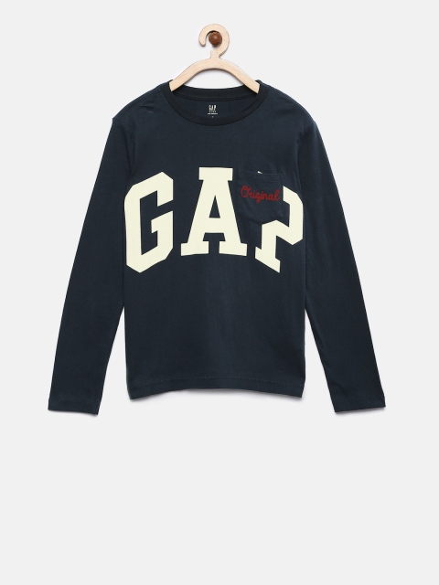 

GAP Boys' Navy Logo Long Sleeve Pocket Tee, Navy blue