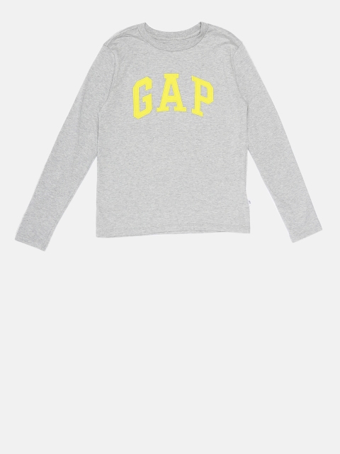 

GAP Boys' Logo Long Sleeve T-Shirt, Grey melange
