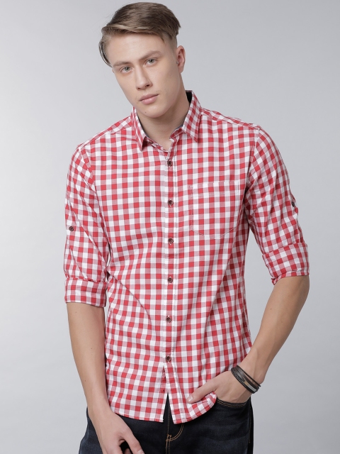 

LOCOMOTIVE Men White & Red Slim Fit Checked Casual Shirt