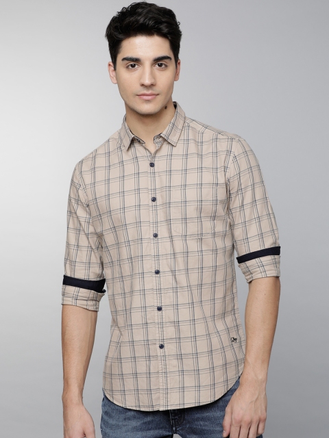 

LOCOMOTIVE Men Beige & Grey Slim Fit Checked Casual Shirt