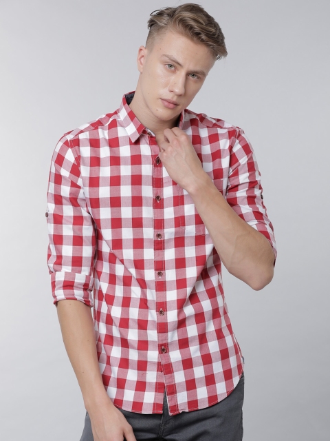 

LOCOMOTIVE Men White & Red Slim Fit Checked Casual Shirt