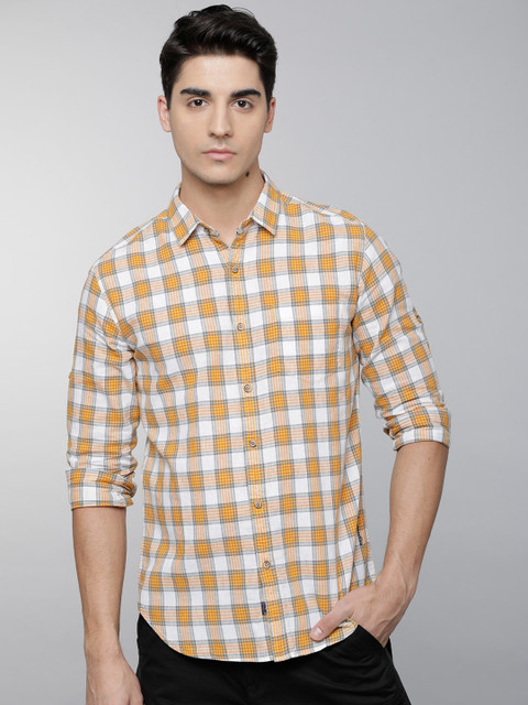 

LOCOMOTIVE Men White & Grey Slim Fit Checked Casual Shirt