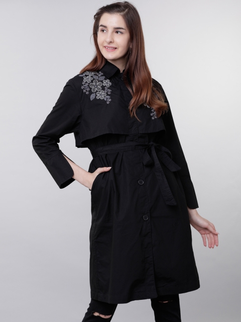 

Tokyo Talkies Women Black Embroidered Trench Coat