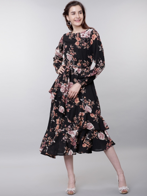 

Tokyo Talkies Women Black Printed Fit and Flare Dress