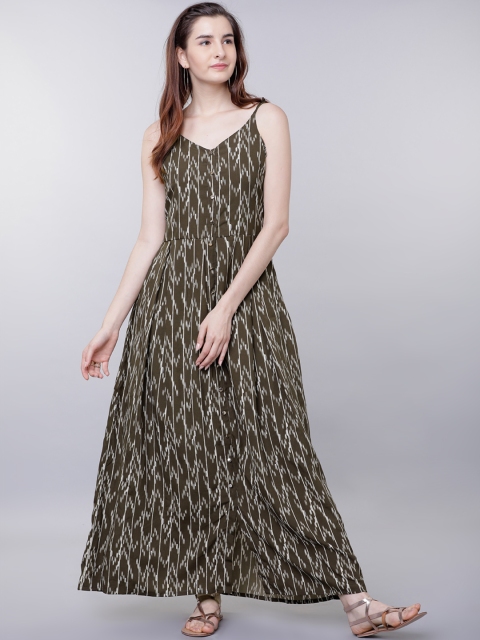 

Tokyo Talkies Women Olive Green Printed Maxi Dress