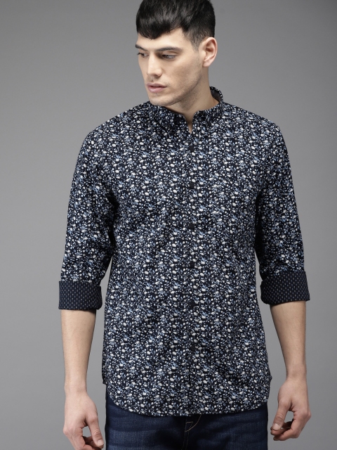 

HERE&NOW Men Navy Regular Fit Printed Casual Shirt, Navy blue