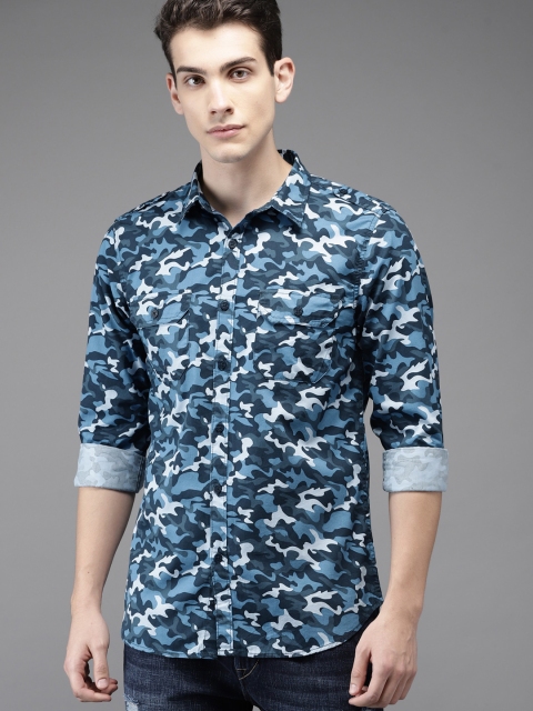 

HERE&NOW Men Blue Slim Fit Printed Casual Shirt