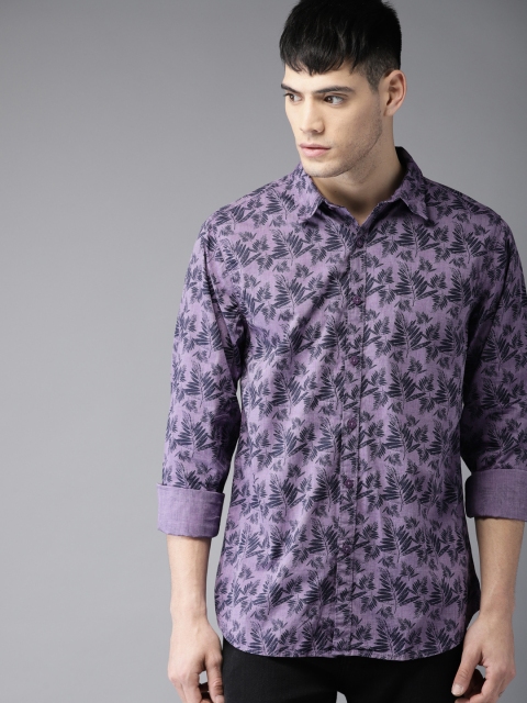 

Moda Rapido Men Purple & Navy Blue Regular Fit Printed Casual Shirt