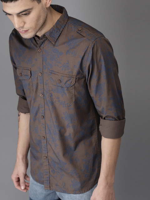 

Moda Rapido Men Brown & Blue Regular Fit Printed Casual Shirt