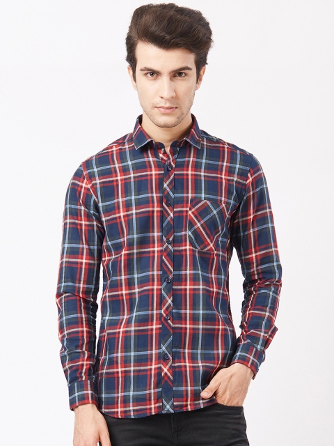 

Killer Men Navy Blue & Orange Slim Fit Checked Casual Shirt