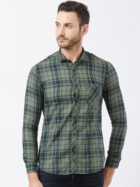 

Killer Men Olive Green & Black Slim Fit Checked Casual Shirt