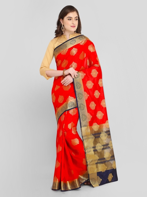 

Rajnandini Red & Navy Blue Silk Blend Woven Design Kanjeevaram Saree