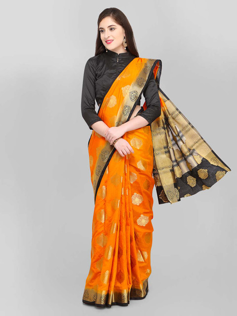 

Rajnandini Yellow & Black Woven Design Kanjeevaram Saree