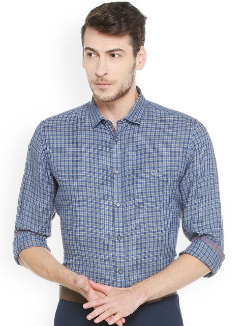 

Van Heusen Sport Men Blue & Grey Slim Fit Checked Casual Linen Shirt