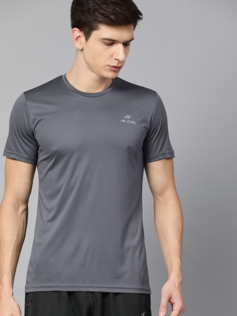 

Alcis Men Grey Solid Round Neck T-shirt