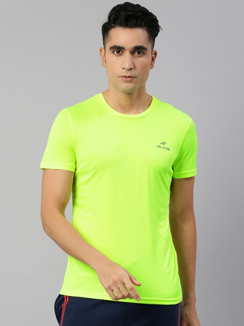 

Alcis Men Fluorescent Green Solid Round Neck Sports T-shirt With Print Detail