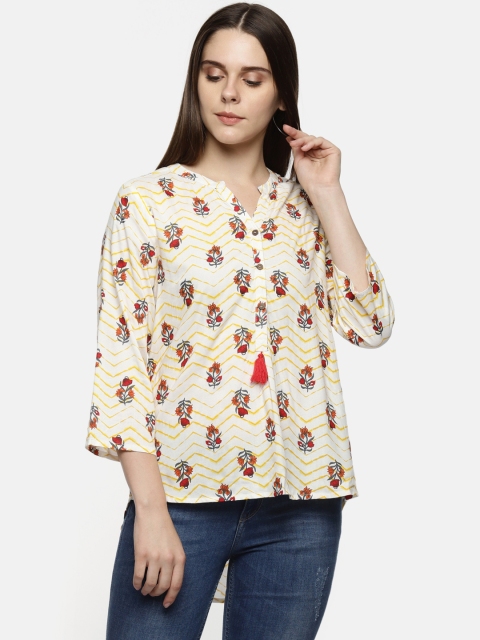 

AKKRITI BY PANTALOONS Women Off-White Printed A-Line Top