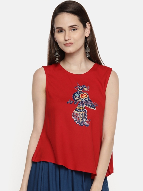 

AKKRITI BY PANTALOONS Women Red Printed A-Line Top