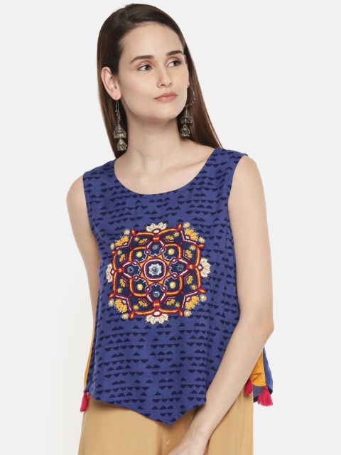 

AKKRITI BY PANTALOONS Women Blue Embellished A-Line Top