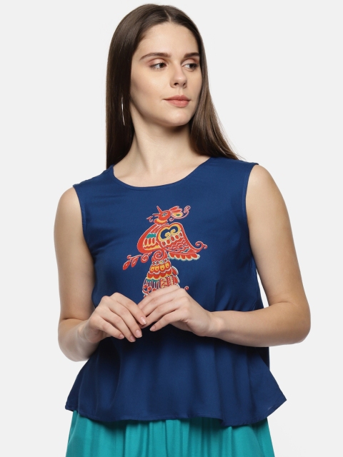 

AKKRITI BY PANTALOONS Women Blue Printed A-Line Top