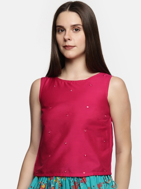 

AKKRITI BY PANTALOONS Women Magenta Embellished Top