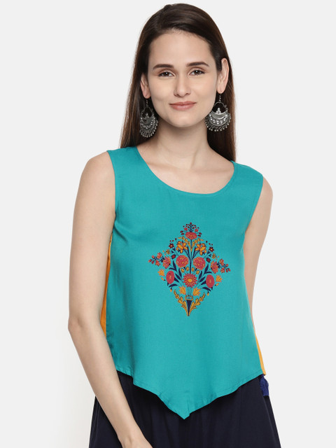

AKKRITI BY PANTALOONS Women Teal Printed Top