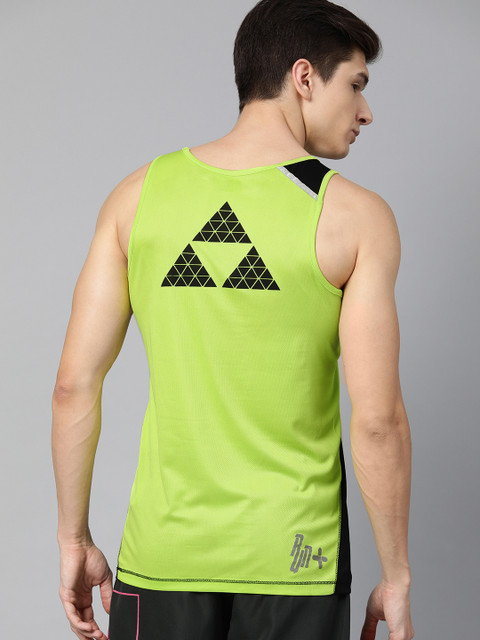 

Alcis Men Black & Florescent Green Colourblocked Round Neck Running T-shirt