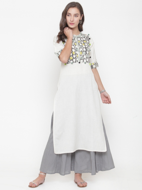 

Varanga Women White & Grey Printed Kurta with Palazzos