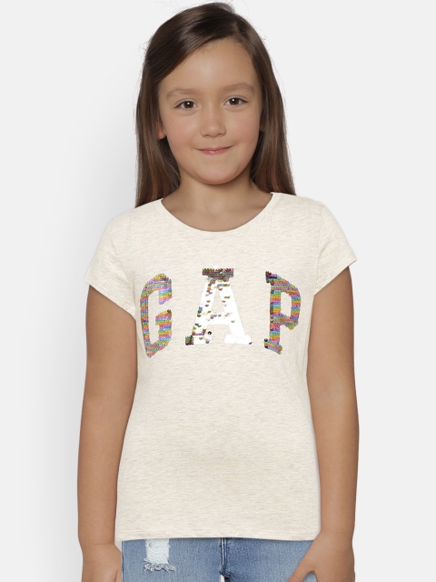 

GAP Girls' Cream Flippy Sequin Logo T-Shirt