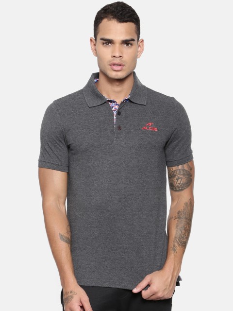 

Alcis Men Charcoal Solid Polo Collar T-shirt