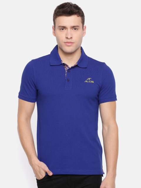 

Alcis Men Blue Solid Polo Collar T-shirt