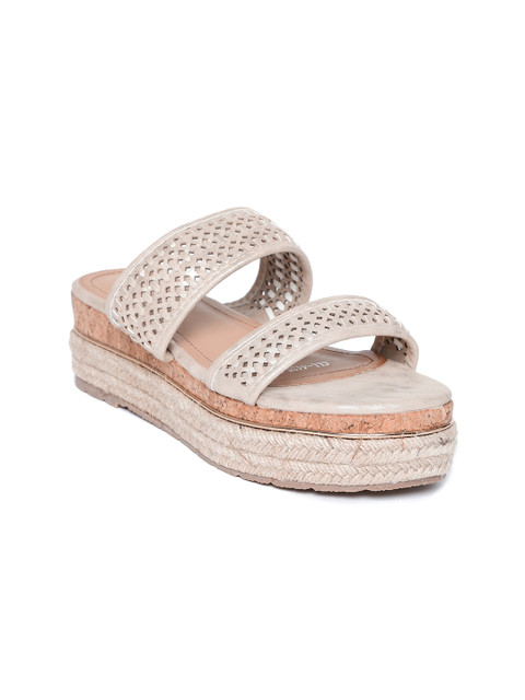 

Carlton London Women Beige Flatform Heels with Laser Cuts