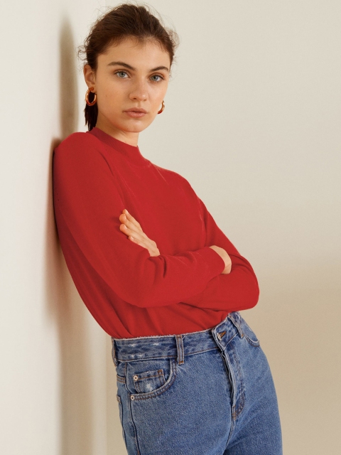 

MANGO Women Red Solid High Neck Pullover