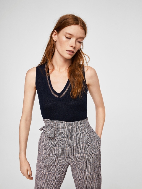 

MANGO Women Navy Blue Solid Top