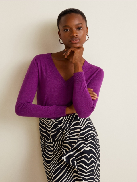 

MANGO Women Purple Solid Pullover