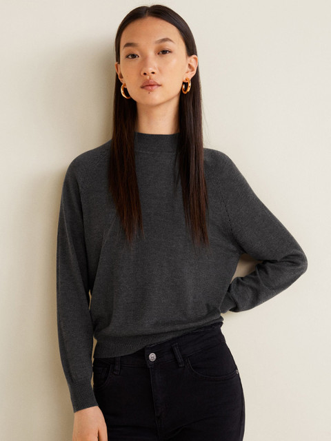 

MANGO Women Charcoal Grey Solid Pullover