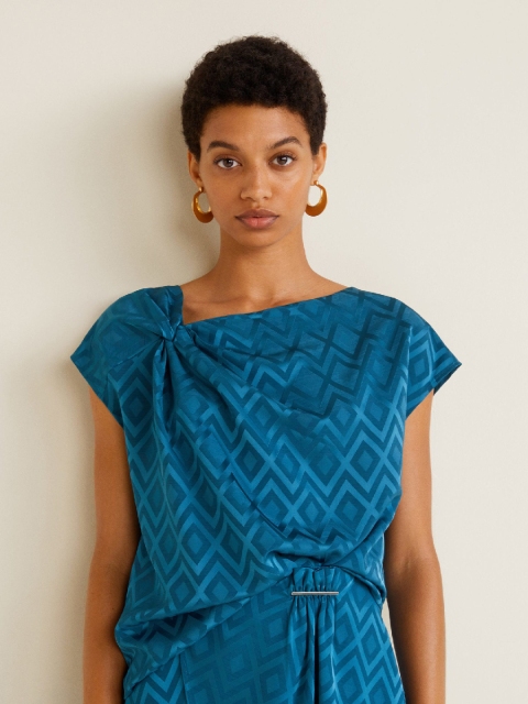 

MANGO Women Teal Blue Self-Design Top