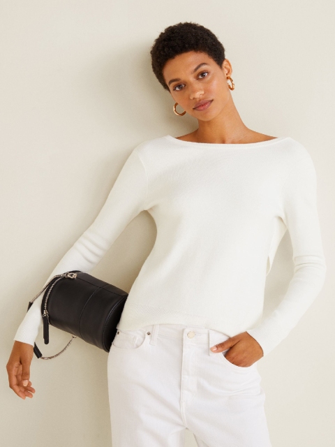 

MANGO Women White Solid Pullover Sweater