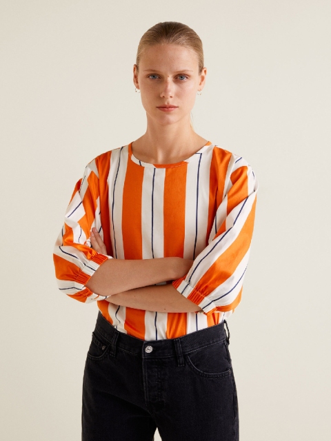 

MANGO Women Orange & White Striped Top