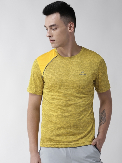 

Alcis Men Mustard Yellow & Charcoal Grey Self Design Round Neck T-shirt