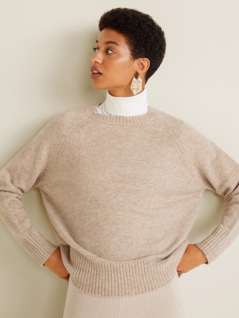 

MANGO Women Beige Solid Sweater